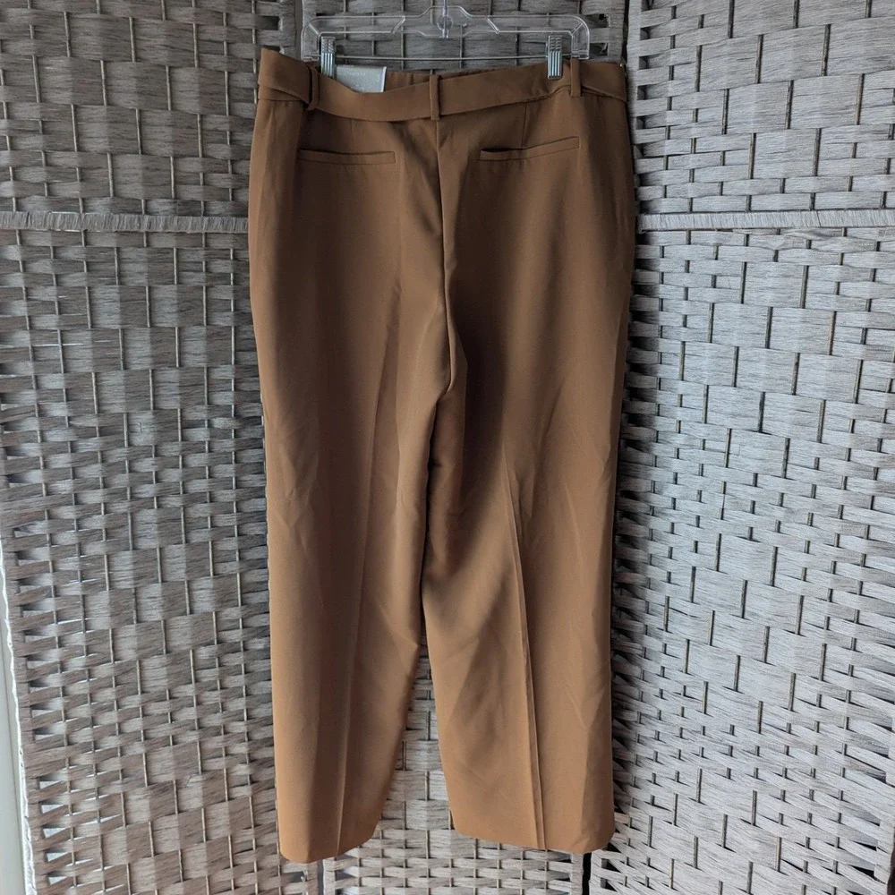 Chico's Drapey Wide Leg Camel Brown Tie Waist Trousers XL *Unfinished Hem